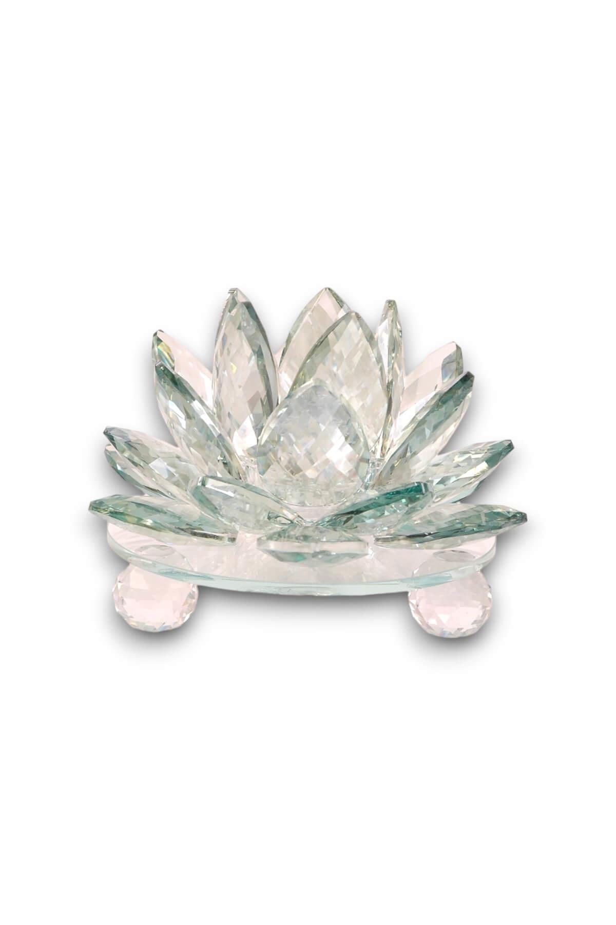 16x18cm Yeşil Kristal Lotus Çiçeği Mumluk