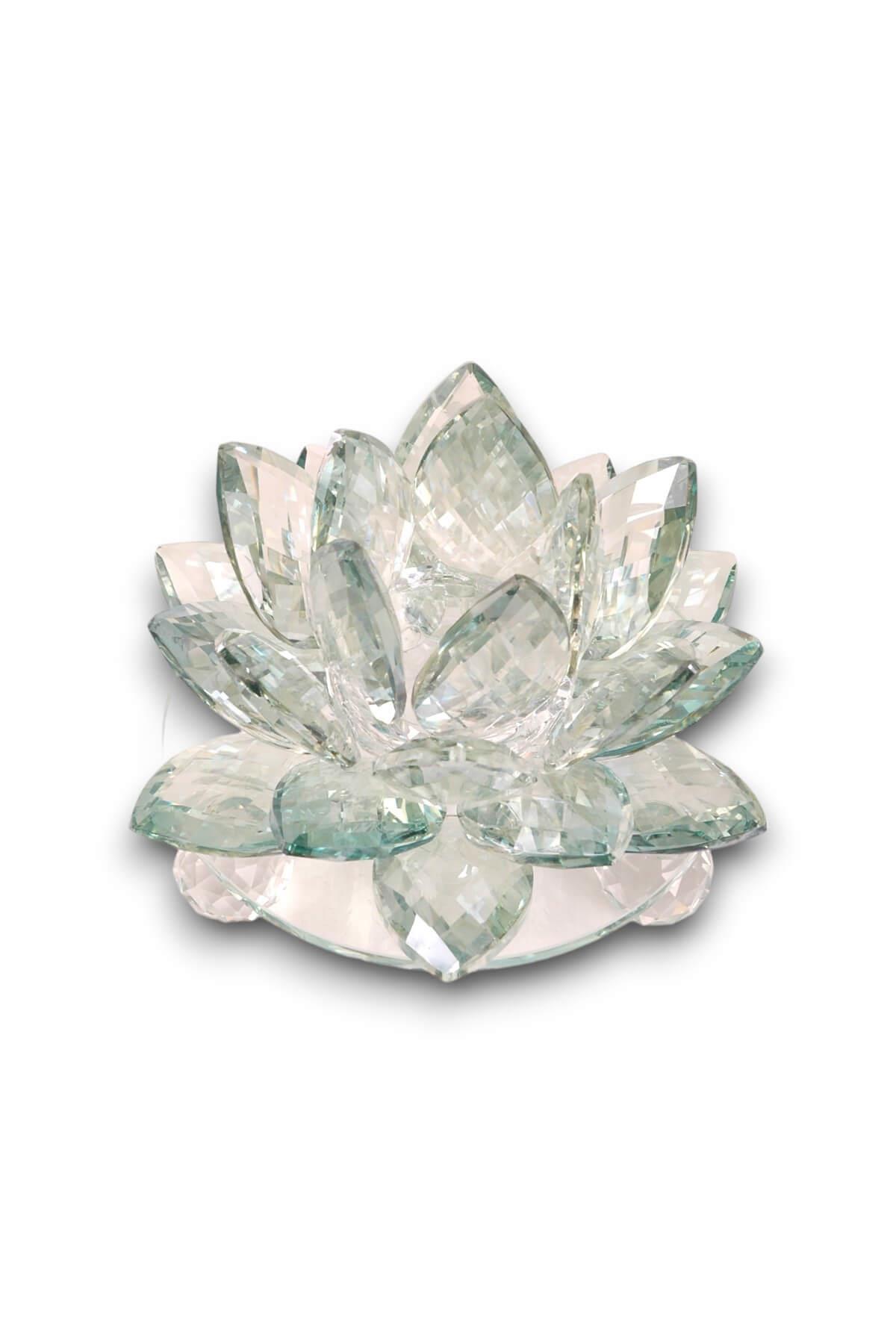 16x18cm Yeşil Kristal Lotus Çiçeği Mumluk