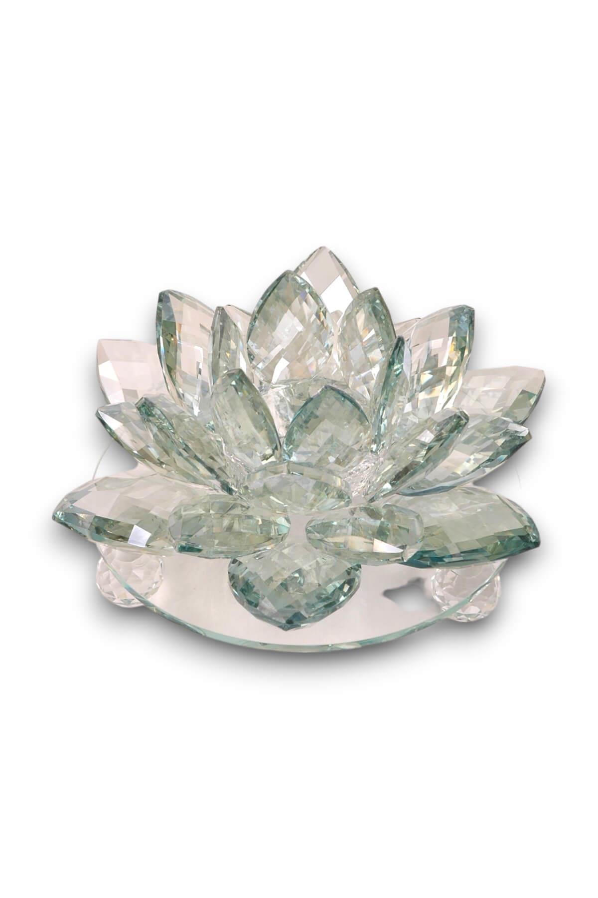18x23cm Yeşil Kristal Lotus Çiçeği Mumluk