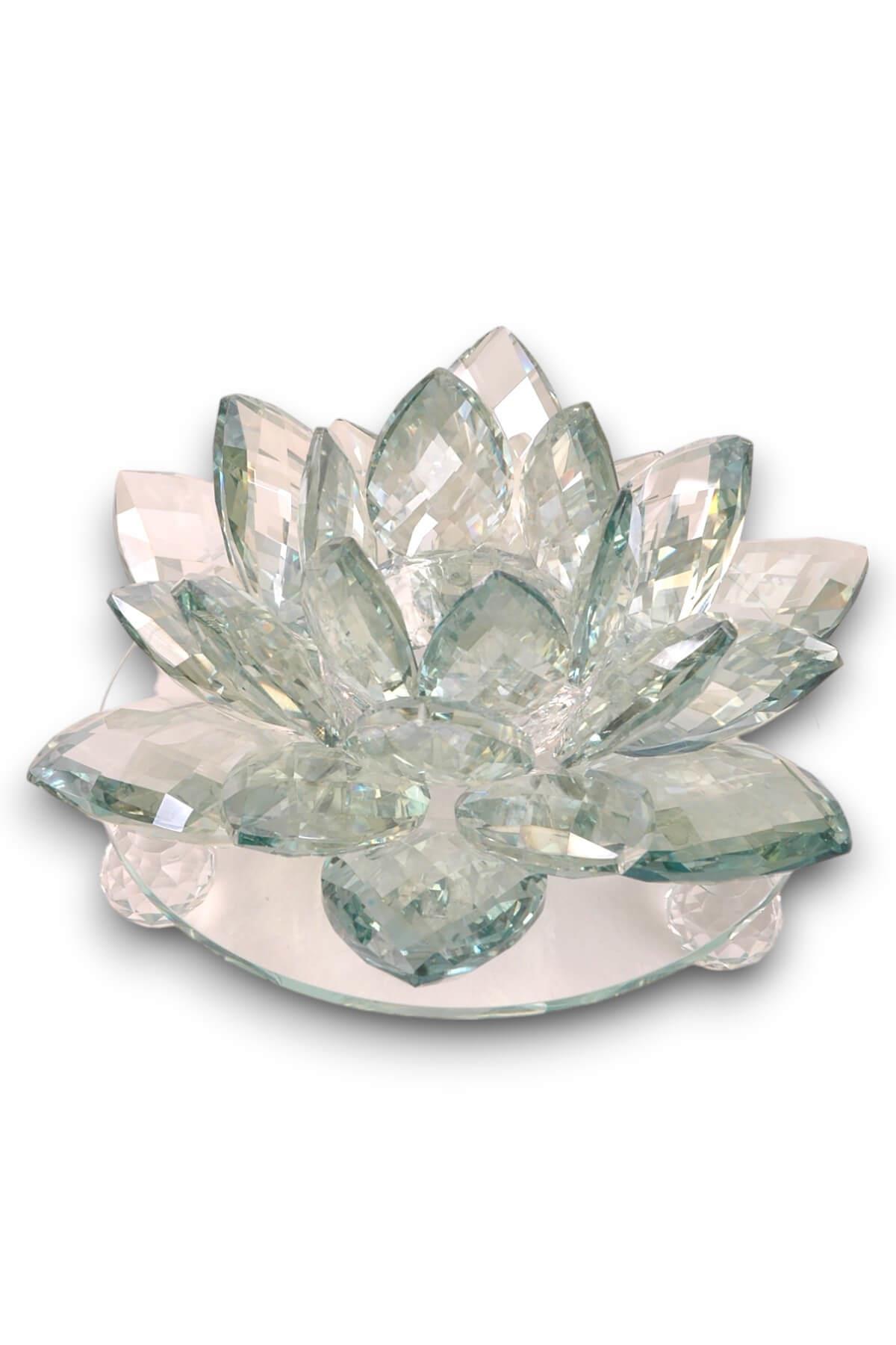 18x23cm Yeşil Kristal Lotus Çiçeği Mumluk