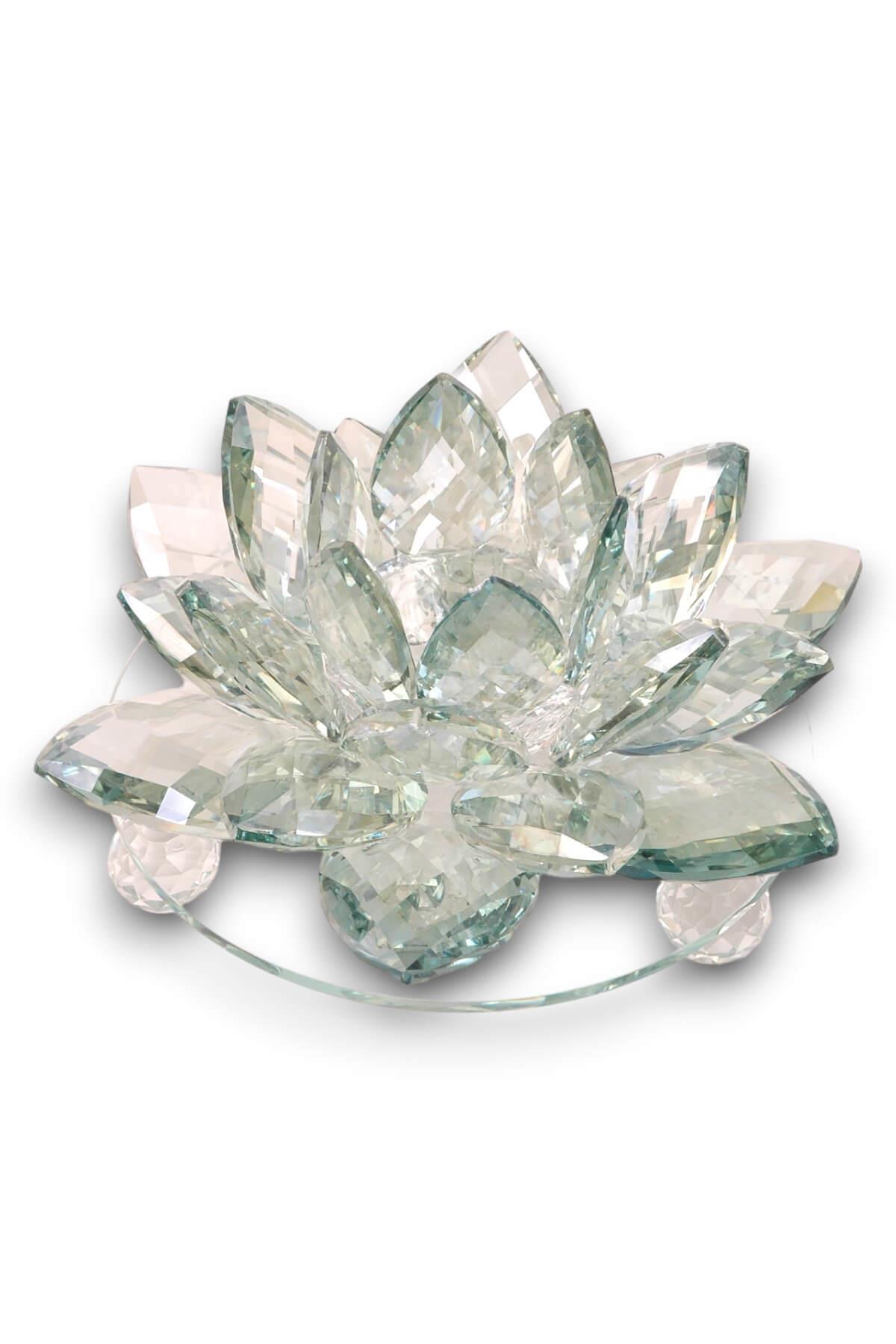 18x23cm Yeşil Kristal Lotus Çiçeği Mumluk