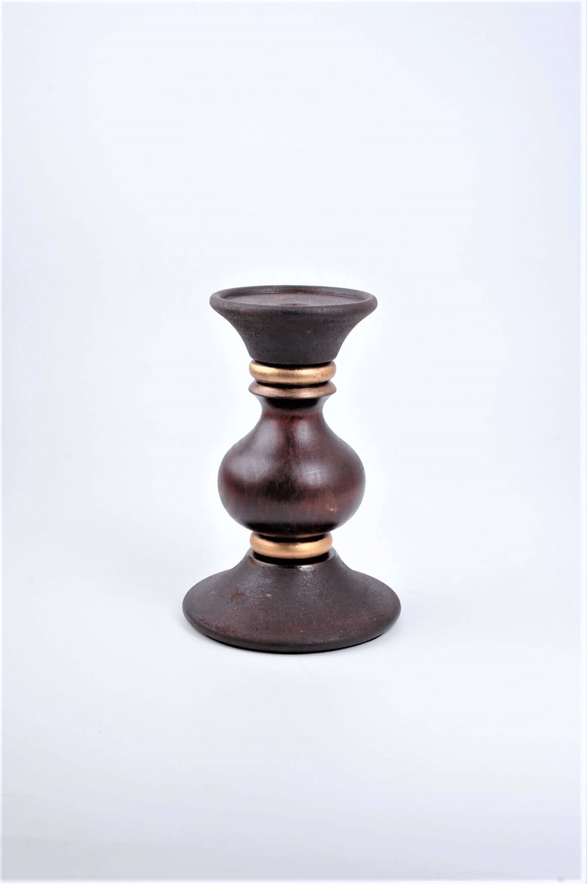 19 cm Bordo Ahşap Tombul Kütük Mumluk