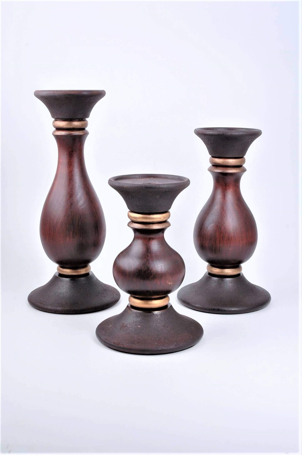 24 cm Bordo Ahşap Tombul Kütük Mumluk