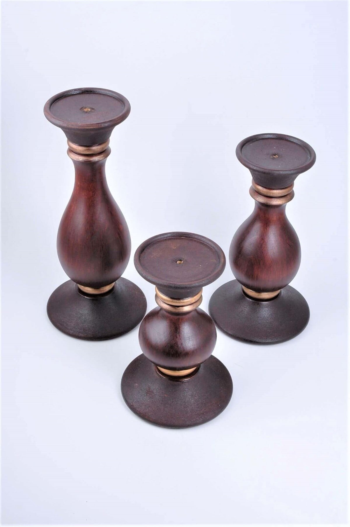 24 cm Bordo Ahşap Tombul Kütük Mumluk