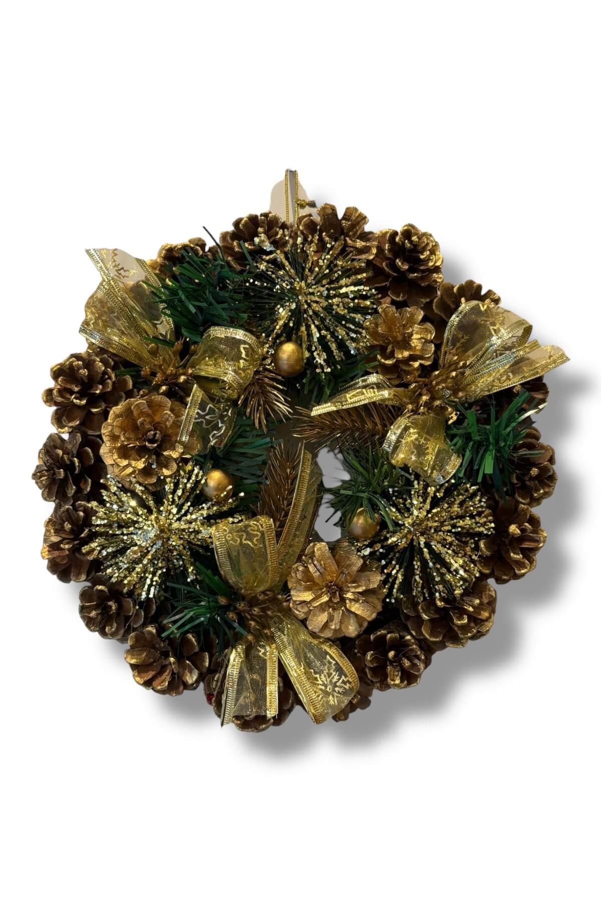 25cm Gold-Kozalak Detaylı Çelenk