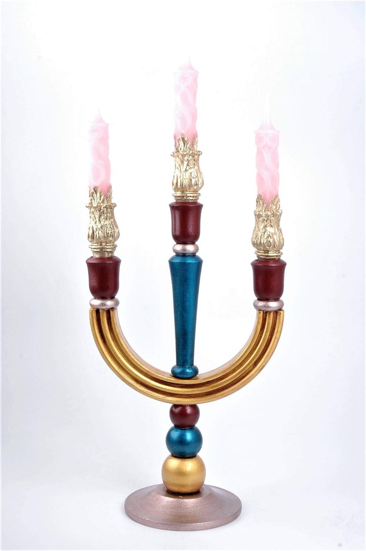 31 cm 3 Kollu Ahşap Şamdan Mumluk