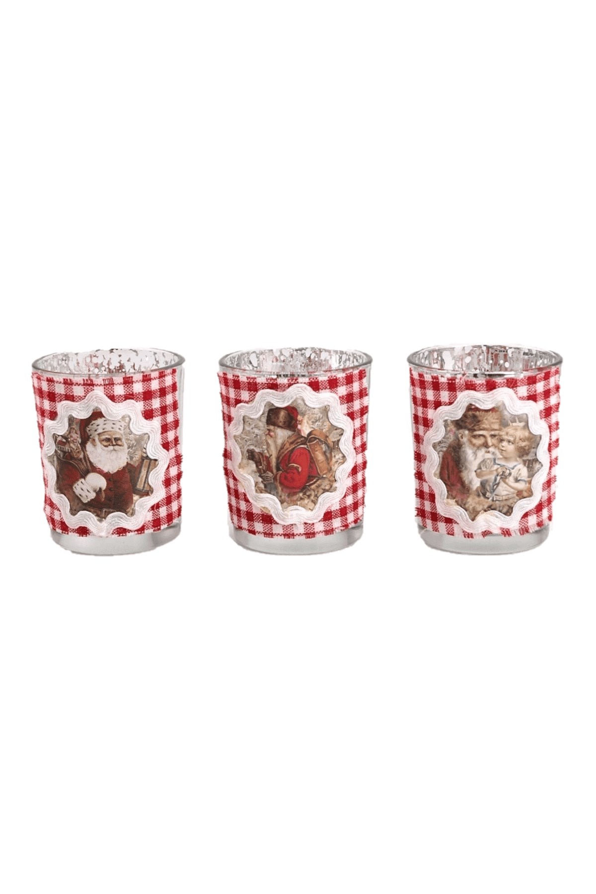 3lu Cam Bardak Mumluk Kareli Kumaş Nostaljik Noel Baba Resimli