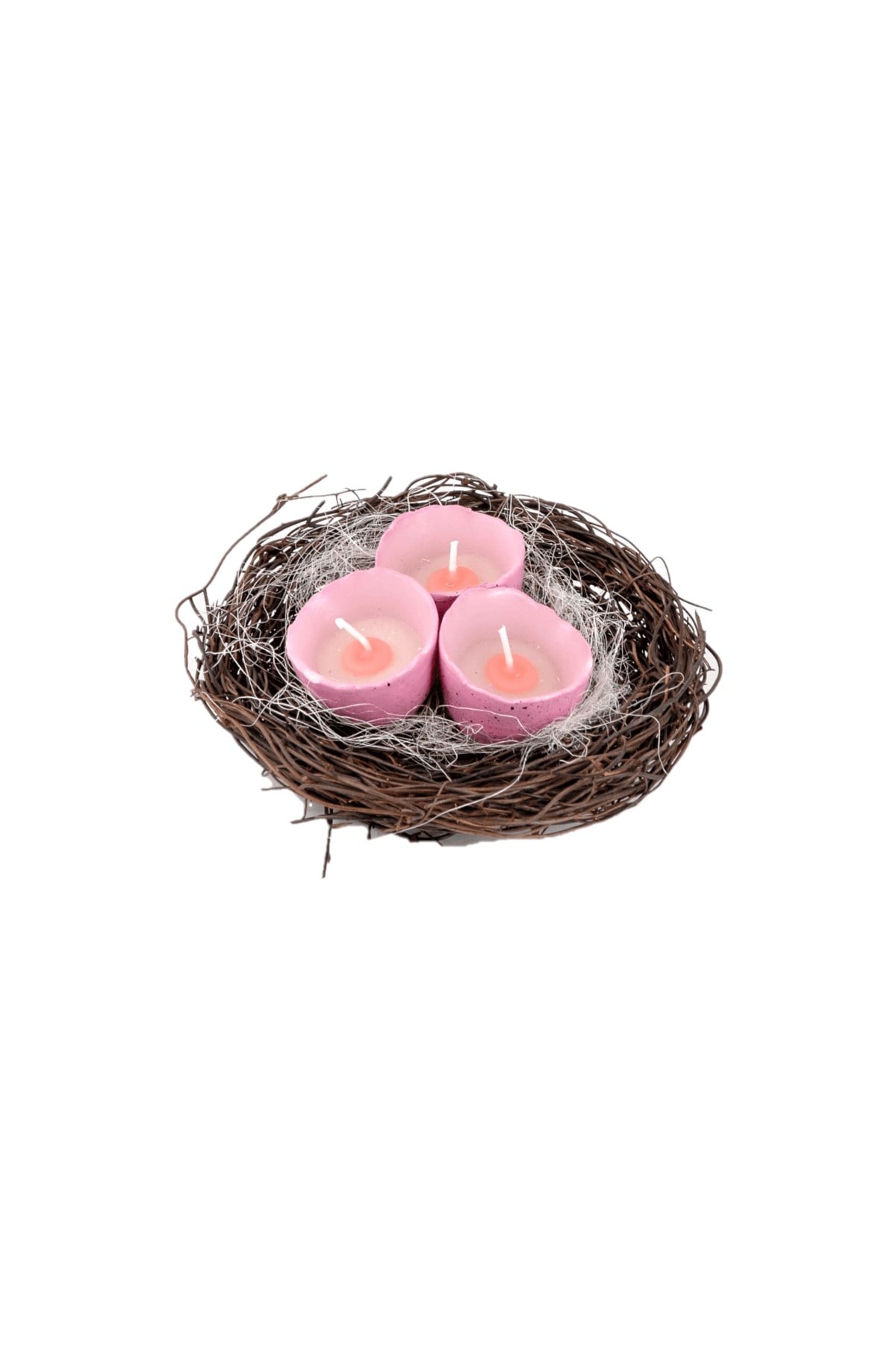 3lü Pembe Yumurta Mum Hasır Sepette 