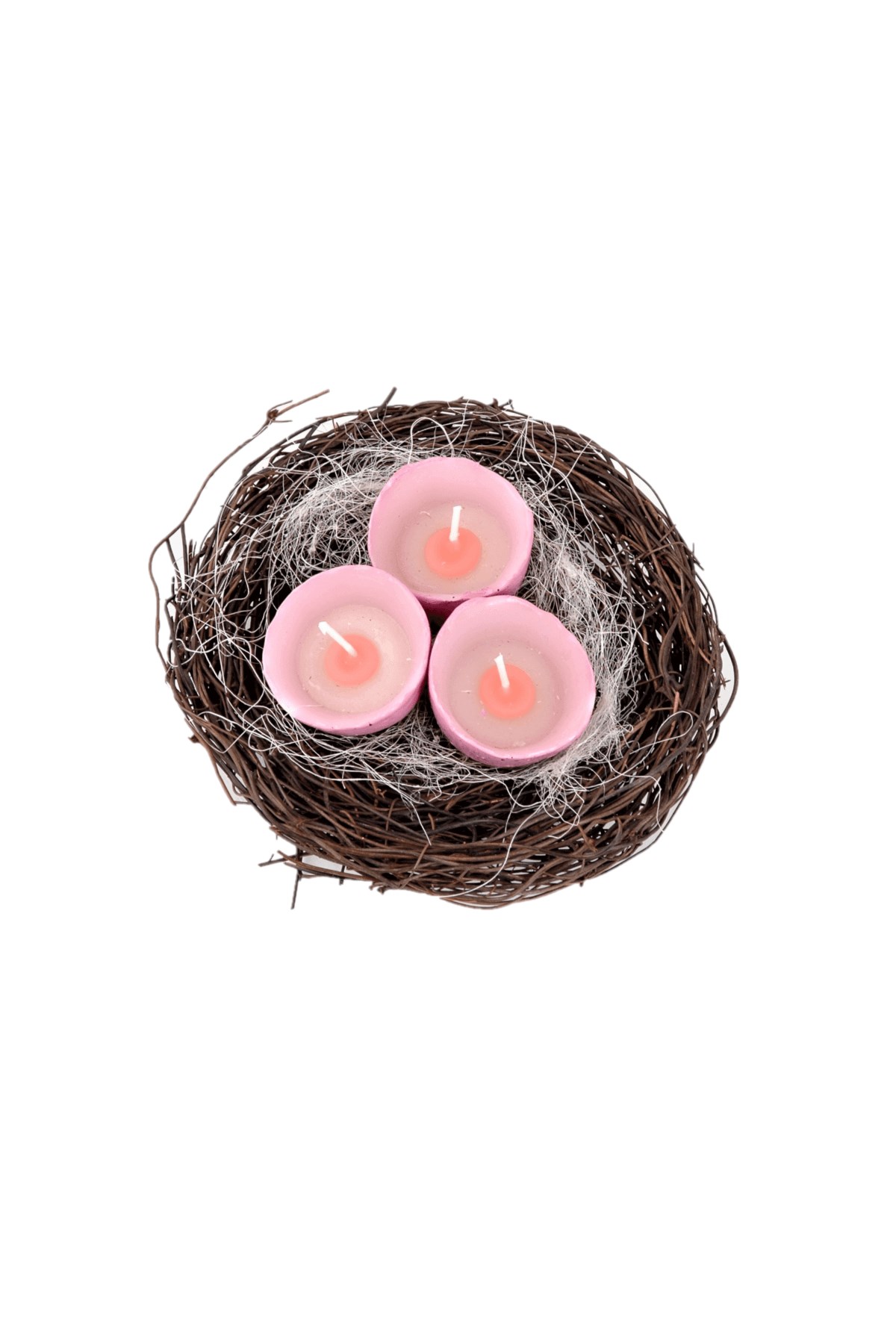 3lü Pembe Yumurta Mum Hasır Sepette 