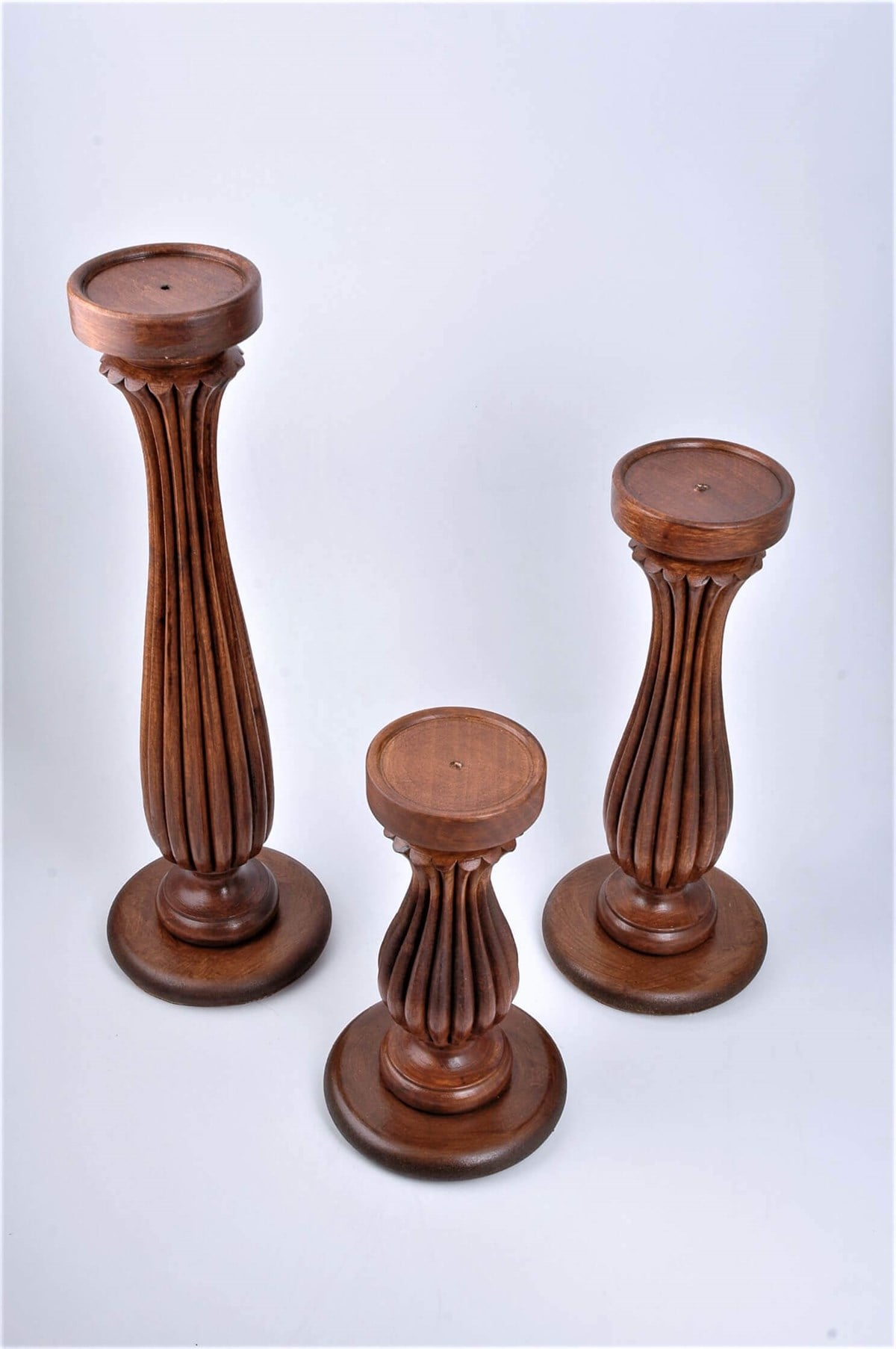 42 cm Kahve Ahşap Oluklu Kütük Mumluk