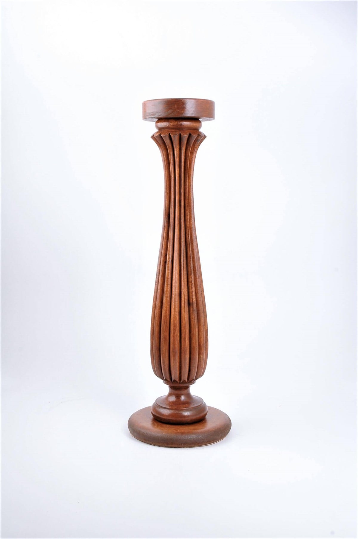 42 cm Kahve Ahşap Oluklu Kütük Mumluk