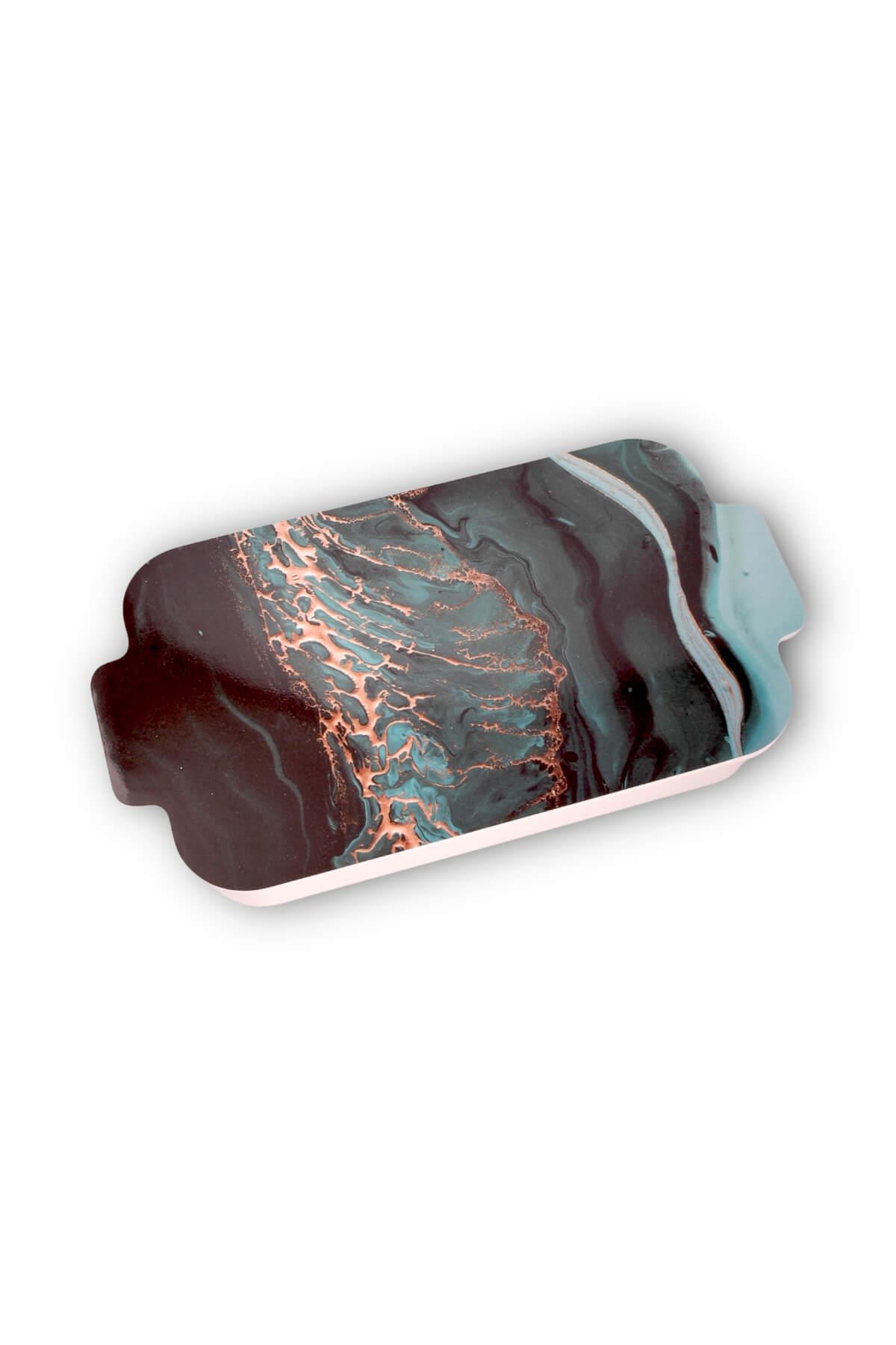 6 Kaseli Melamin Kahvaltılık Mavi Mermer