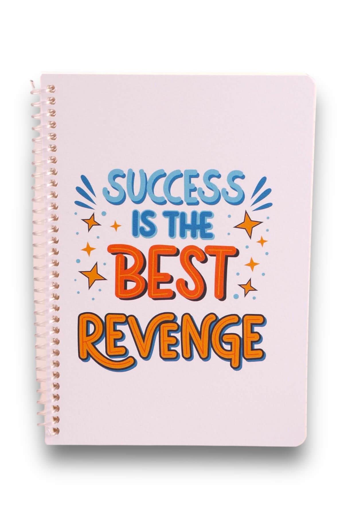 A5 Dokulu Kapak Best Revenge Motto Spiralli Çizgili Defter