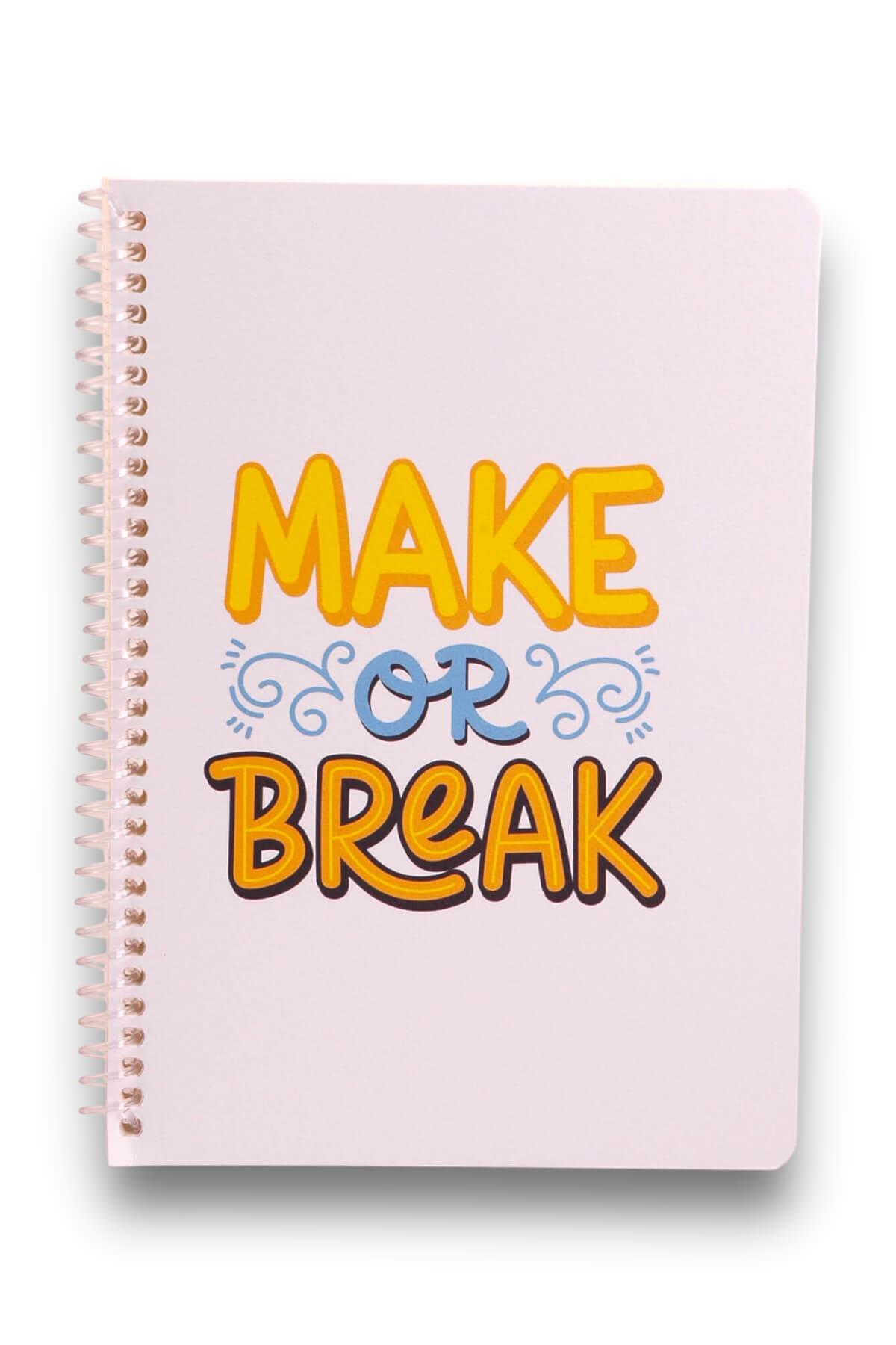 A5 Dokulu Kapak Make or Break Motto Spiralli Çizgili Defter