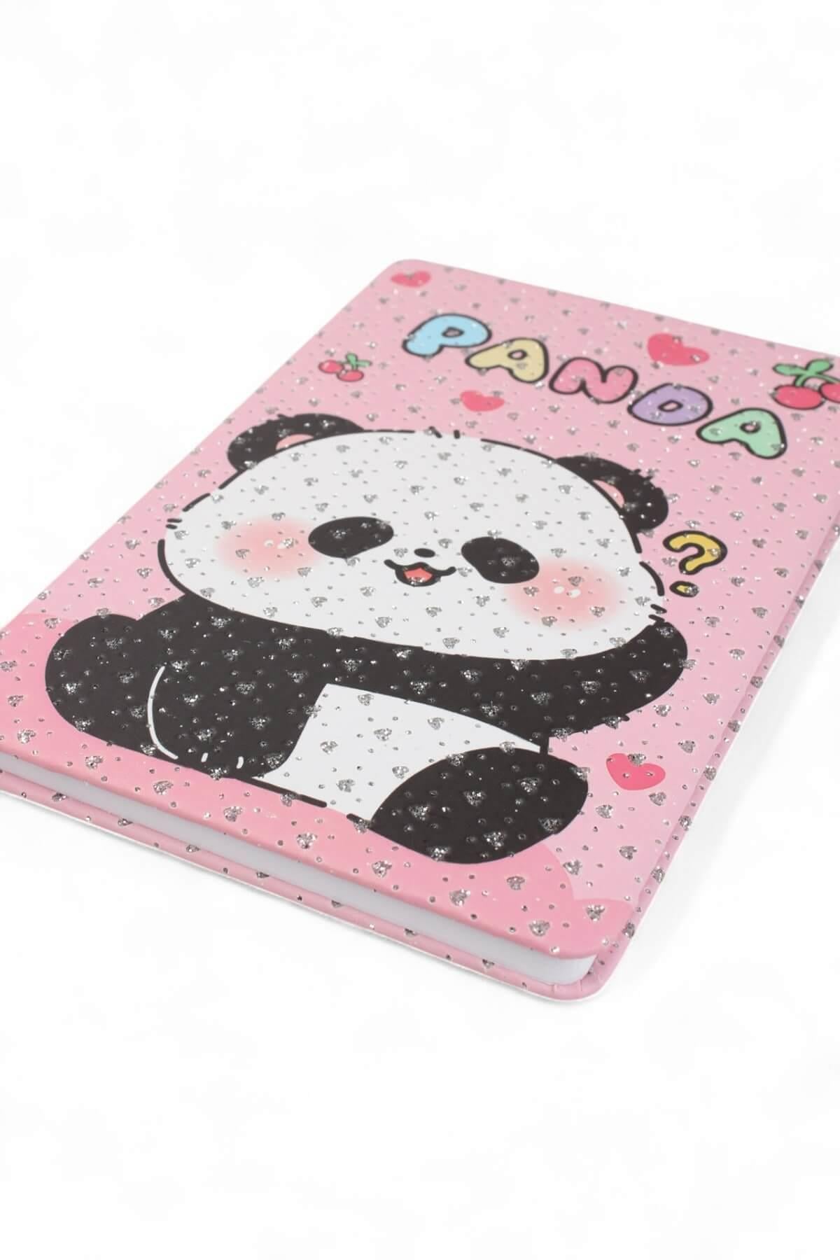 A5 Nokta Simli  Pembe Panda Defter