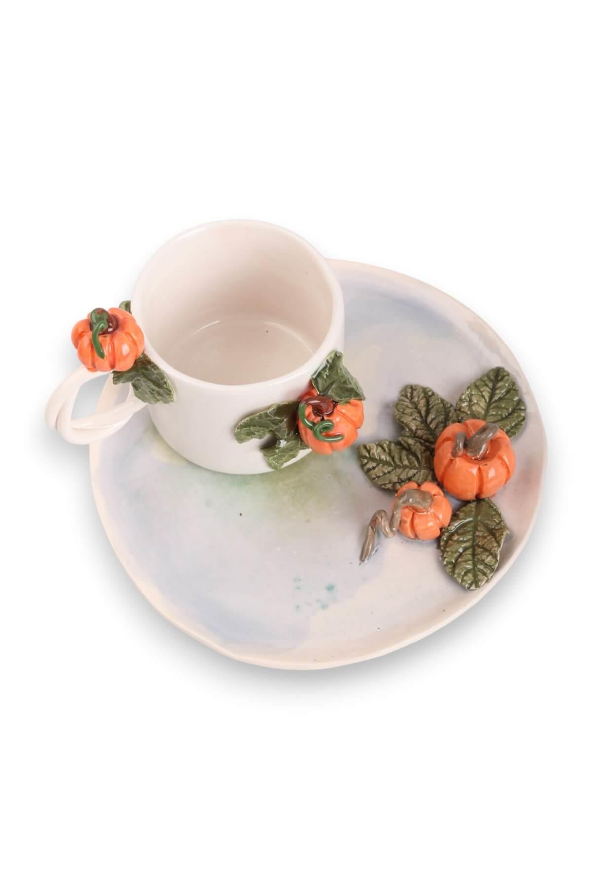 Balkabağı Motifli  200mL El Yapımı Seramik Kahve Fincanı No:2