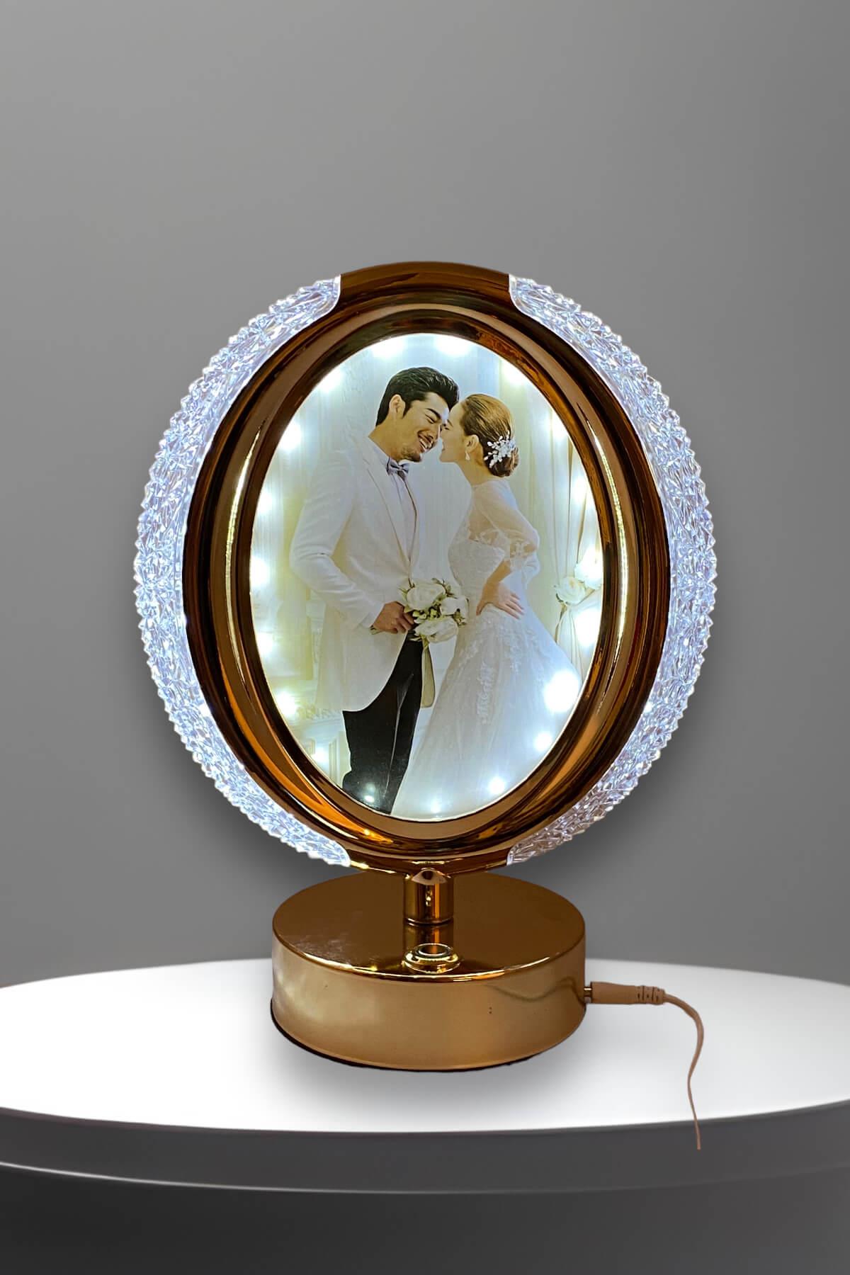 Oval Çerçeveli Kristal Dore USB Işıklı Dekor Lamba