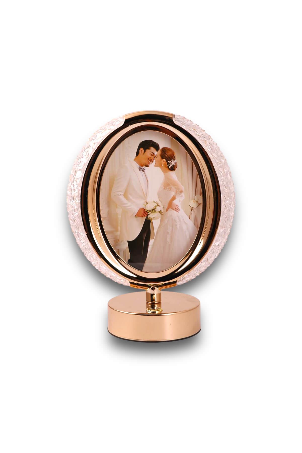 Oval Çerçeveli Kristal Dore USB Işıklı Dekor Lamba