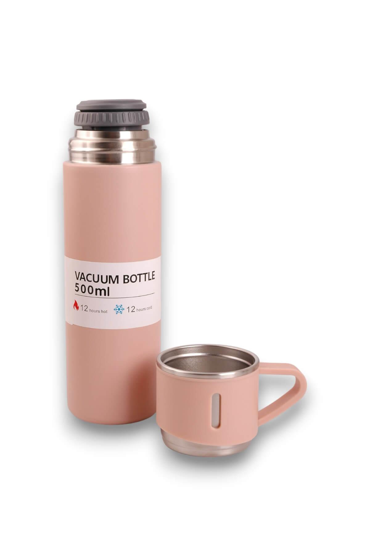Pembe Bardaklı Termos Matara Seti 500ml