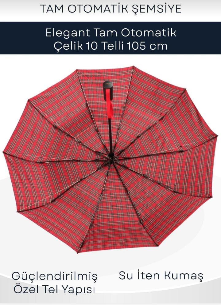 Premıum Kırmızı Ekose Desenli Çanta Boy Şemsiye