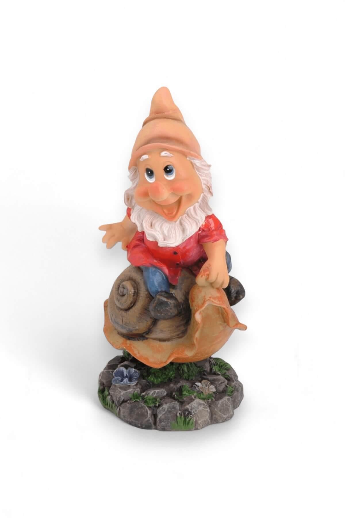 Salyangoz Üstünde Yaylı Cüce Dekor 21cm