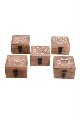 10x10 Ahşap Kabartma Desenli Kare Kutu