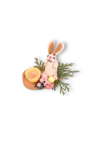 12cm Ahşap Tabanlı Keçe Tavşan Mumluk