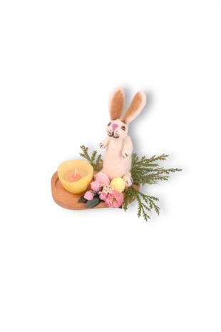 12cm Ahşap Tabanlı Keçe Tavşan Mumluk