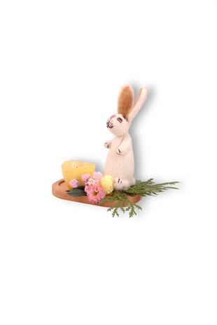 12cm Ahşap Tabanlı Keçe Tavşan Mumluk