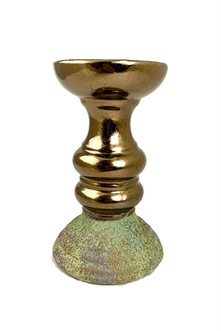 13,5x23,5cm Eskitme Seramik Bronz Şamdan