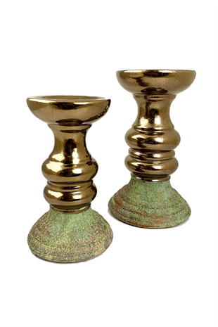13,5x23,5cm Eskitme Seramik Bronz Şamdan