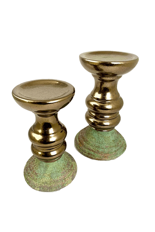13,5x23,5cm Eskitme Seramik Bronz Şamdan