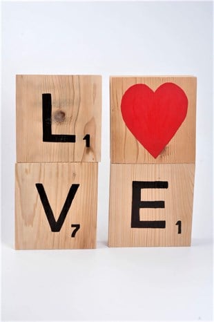 13x13cm LOVE Ahşap Küp Bloklar