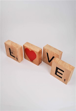 13x13cm LOVE Ahşap Küp Bloklar