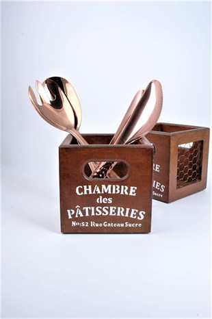14 x 14 cm Düz Kare Tel Kafesli Ahşap Sepet Kahve Patisseries