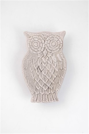 17 cm Gri Seramik Baykuş Çerezlik