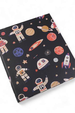 17x19,5cm Simli Astronot Desen Çizgili Sert Kapak 160 Sayfa Dikişli Defter