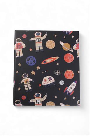 17x19,5cm Simli Astronot Desen Çizgili Sert Kapak 160 Sayfa Dikişli Defter