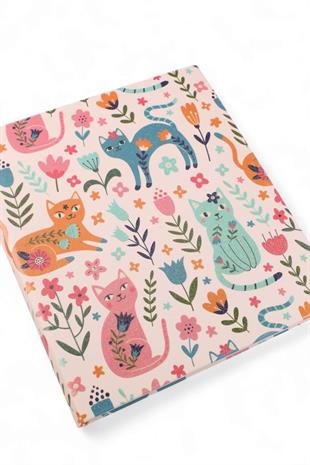 17x19,5cm Simli Kedi Desen Çizgili Sert Kapak 160 Sayfa Dikişli Defter