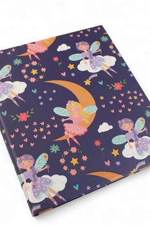 17x19,5cm Simli Peri Desen Çizgili Sert Kapak 160 Sayfa Dikişli Defter