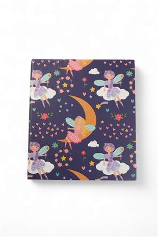 17x19,5cm Simli Peri Desen Çizgili Sert Kapak 160 Sayfa Dikişli Defter