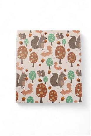 17x19,5cm Simli Sincap Desen Çizgili Sert Kapak 160 Sayfa Dikişli Defter