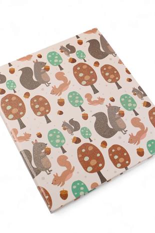 17x19,5cm Simli Sincap Desen Çizgili Sert Kapak 160 Sayfa Dikişli Defter