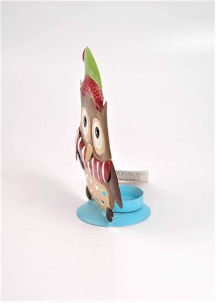 18cm Kırmızı Metal Baykuş Mumluk