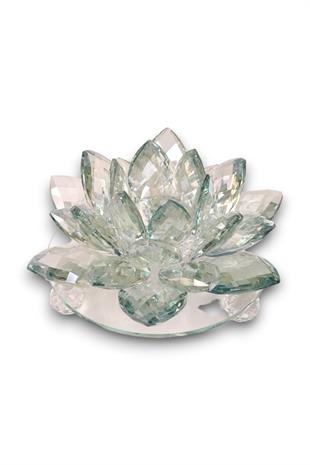 18x23cm Yeşil Kristal Lotus Çiçeği Mumluk