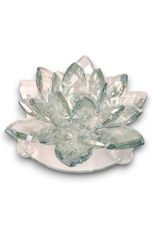 18x23cm Yeşil Kristal Lotus Çiçeği Mumluk
