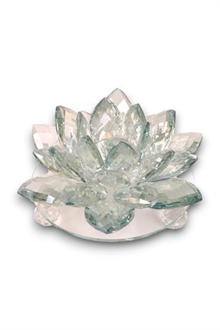 18x23cm Yeşil Kristal Lotus Çiçeği Mumluk