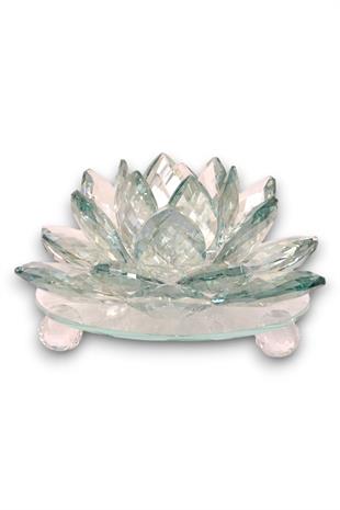 18x23cm Yeşil Kristal Lotus Çiçeği Mumluk
