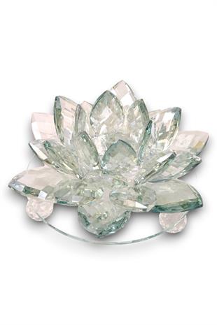 18x23cm Yeşil Kristal Lotus Çiçeği Mumluk