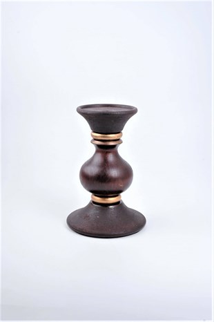 19 cm Bordo Ahşap Tombul Kütük Mumluk